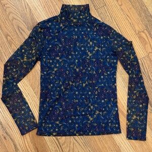 Anthropologie Blue and Yellow Patterned Blouse